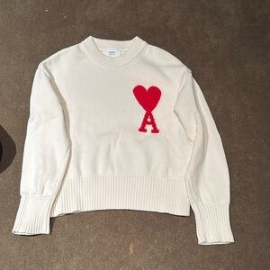 White Ami Sweater (Small Red Stain Below Red Heart)